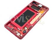 Pantalla service pack completa DYNAMIC AMOLED con marco rojo cardenal "cardinal red" para Samsung Galaxy S10 Plus (SM-G975F)